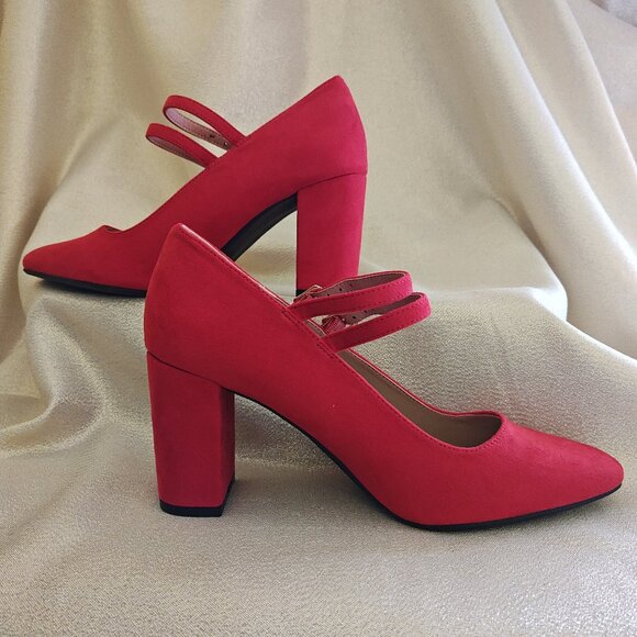 Chili Pepper Red Suede High-Heel Mary Janes - Picture 1 of 3